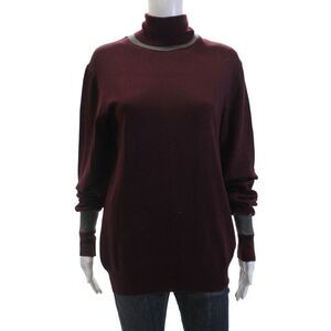 Ofcn Women's Turtleneck Long Sleeves Pullover Sweater Burgundy Size L